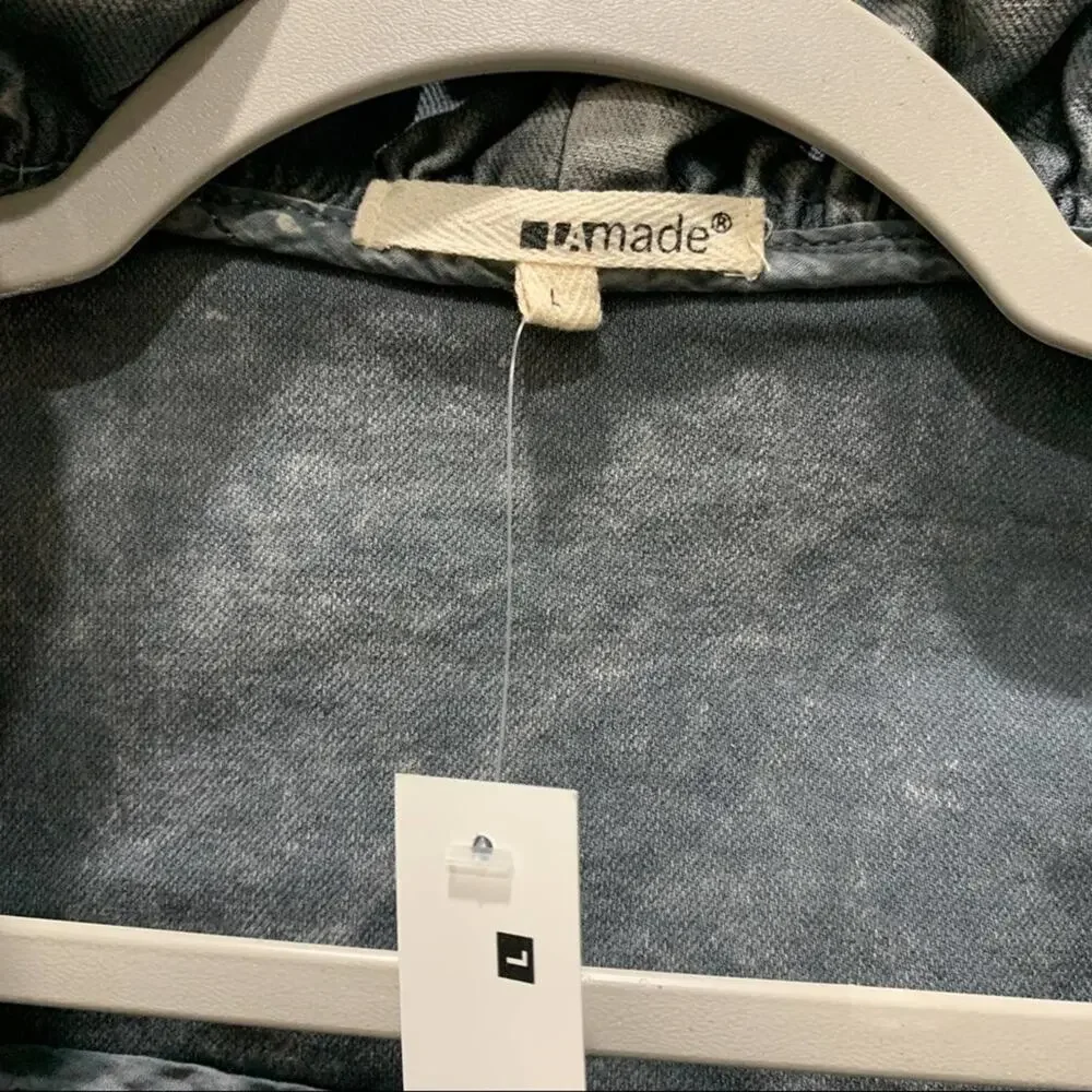 La made Ruffle Trim Denim‎ Jacket Women Large Blue Grey NWT Puffed Sleeve - Picture 6 of 9